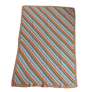Eldean Johnson Crochet Blanket 64x46 Multicolor Boho Retro Granny Stripe Throw